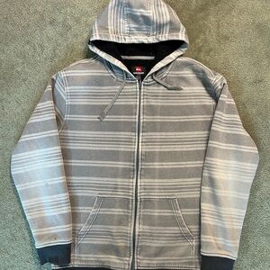 Vintage Quiksilver Wool Sherpa Lined Full Zip Hoodie Striped Size Large Y2K